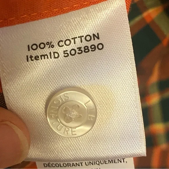 L.L. Bean Signature Slim Fit XL Button Down Orange Plaid - Picture 4 of 11